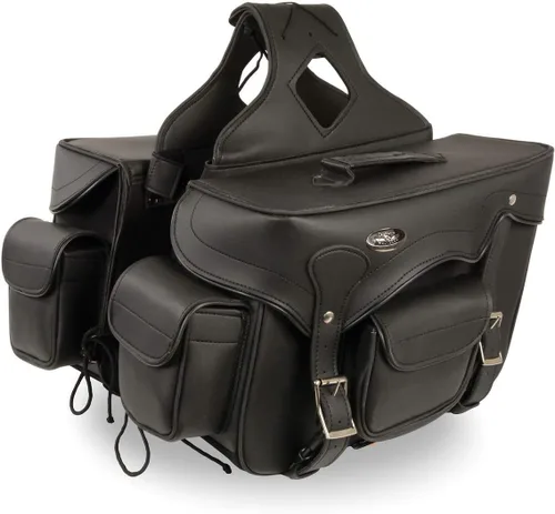 Vista 9 de Maleta impermeable de cuero genuino para motocicleta con funda para pistola en el interior marrón y negro tachuela/sin tachuelas