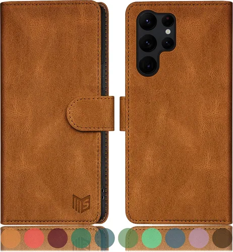 Vista 25 de SUANPOT - Funda para Samsung Galaxy S23 Ultra con bloqueo RFID, tarjetero con funda protectora de PU para teléfono, para mujeres y hombres