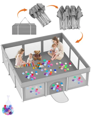 Vista 11 de Corralito plegable para bebés de 50 x 50 pulgadas, corralito para bebés y niños pequeños, valla de seguridad portátil ligera, sin instalación