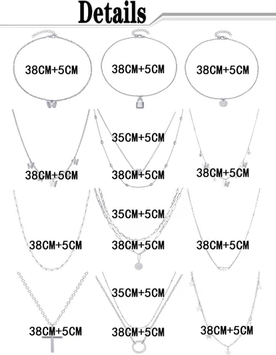 Vista 2 de Ofeiyaa - Juego de 12 piezas con cadena de oro, collar de cuentas de moneda, luna, estrella, dije de perla, gargantilla de cadena multicapa
