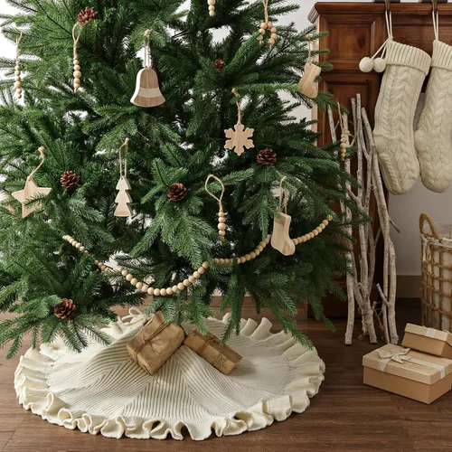Vista 6 de Falda de árbol de Navidad de 36 pulgadas: falda de árbol de 6 pies para árbol de 6 pies, falda de árbol pequeño blanco crema con borde con volantes