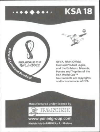 Vista 2 de Adhesivo de fútbol de la Copa Mundial Panini 2022 #KSA18 Firas Al-Buraikan Arabia Saudita Grupo C Oficial Qatar WC Album Sticker en crudo