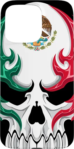 Vista 31 de Funda para iPhone 17 con diseño de bandera de México, diseño tribal de calavera mexicana