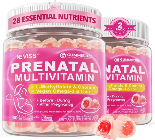 Vista 10 de Gomitas Multivitamínicas Prenatales para Mujeres con Metilfolato 1mg, Colina Omega-3 (DHA+EPA) Hierro, Vitaminas Postnatales para Mujeres que
