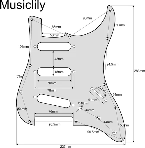 Vista 2 de Musiclily Golpeador ST-SSS básico precableado con mini riel de cerámica Humbucker para guitarra eléctrica Strat Style, 3 capas blanco envejecido