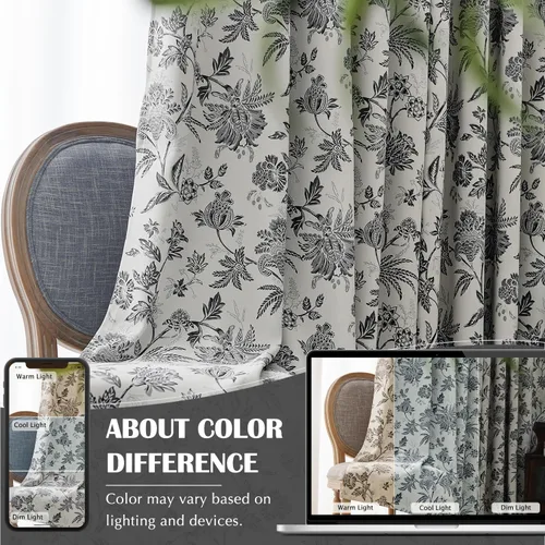 Vista 5 de jinchan Cortinas Opacas Florales para Dormitorio, 63 Pulgadas de Largo Cortinas Opacas con Estampado de Flores, Estilo Campo Francés con Pestañas