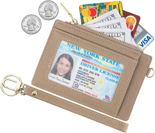 Vista 2 de Wikavanli Funda delgada para mujer con bloqueo RFID para tarjetas de crédito, tarjetero con cremallera para identificación, cartera pequeña