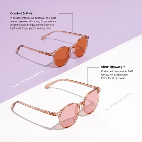 Vista 2 de BRADDELL FL-41 FL-60 - Gafas de sensibilidad a la luz de migraña para interiores y exteriores, color marrón Champán transparente