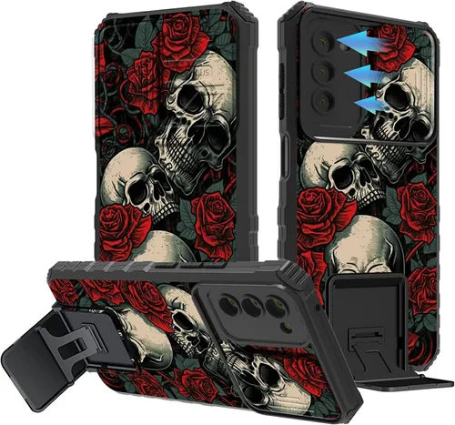 Vista 44 de Funda para Samsung Galaxy A13 5G/4G/A04S, Galaxy A13 5G con cubierta de cámara deslizante, funda de doble capa integrada con función atril