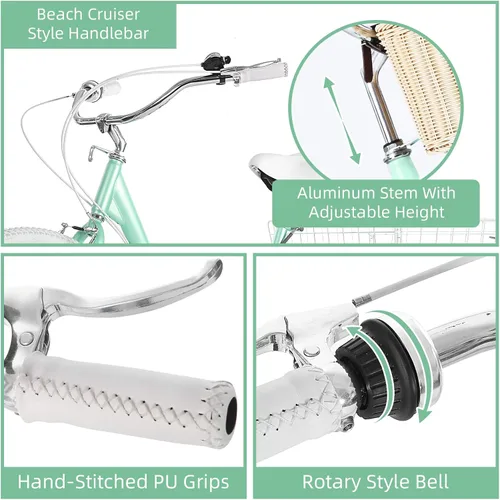 Vista 4 de Triciclos para adultos de 7 velocidades para adultos, bicicletas de 3 ruedas de 20/24/26 pulgadas con cesta delantera y trasera, triciclo