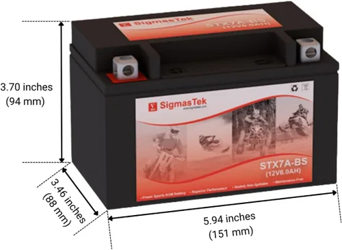 Vista 2 de SigmasTek STX7A-BS - Batería sellada de plomo ácido, sin mantenimiento, para ATV, quad, motocicleta, scooter, ciclomotor
