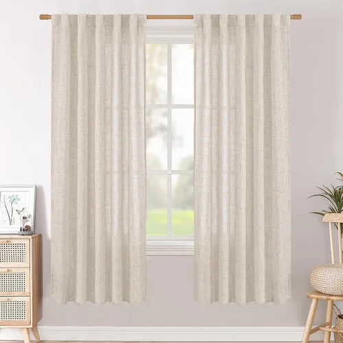 Vista 52 de BGment Cortinas cortas de lino marfil de 36 pulgadas de largo para ventanas de cocina, pequeñas cortinas texturizadas rústicas para café sobre