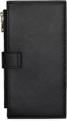 Vista 5 de GOIACII - Carteras delgadas para mujer con bloqueo RFID, tarjetero con 2 bolsillos con cremallera, monedero fino para mujer, negro (A01 Black)