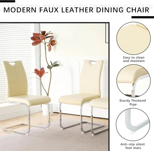 Vista 4 de Juego de comedor moderno de vidrio de lujo de 5 piezas, juego de cena rectangular minimalista grande para 4, juego de mesa de cocina de vidrio