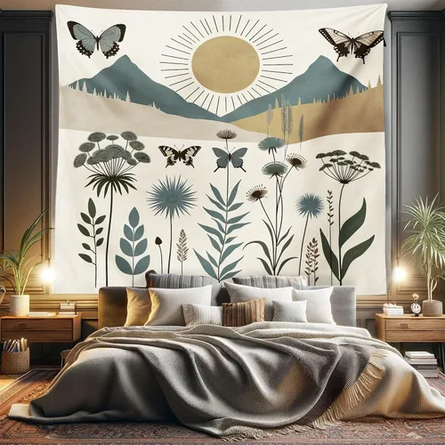 Vista 165 de Ambesonne Tapiz hippie, abrazo de hongos de ensueño y árbol de la vida místico y mandal verde, decoración de tela para colgar en la pared