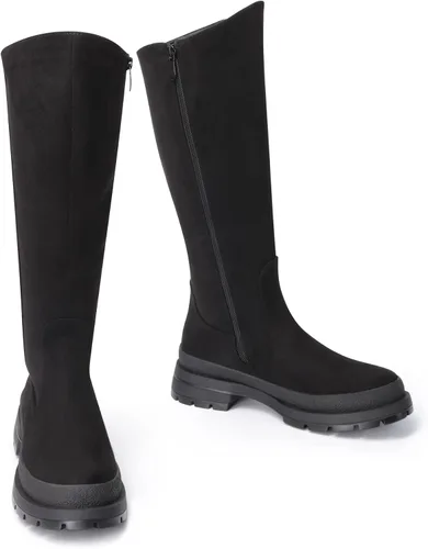 Vista 4 de DREAM PAIRS Botas altas hasta la rodilla para mujer, cómodas botas de suela con cremallera lateral para mujer
