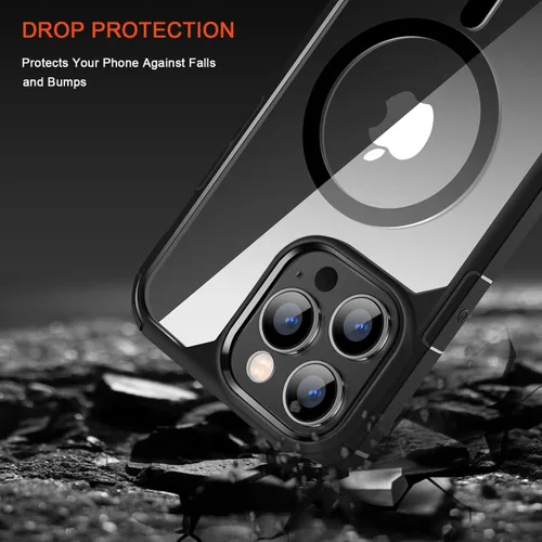 Vista 3 de TENDLIN Funda magnética compatible con iPhone 14 Pro Max [compatible con MagSafe] funda protectora transparente de parte trasera dura suave (negro)