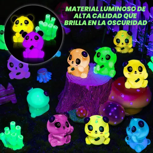 Vista 6 de 18 mini figuras luminosas de panda de resina con 2 bambúes para casa de muñecas