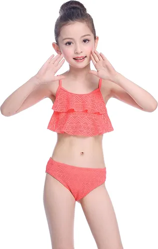 Vista 5 de SHEKINI Girls Bathing Suit Ruffles Flounce Swimsuit Crochet Two Piece Bikini Set