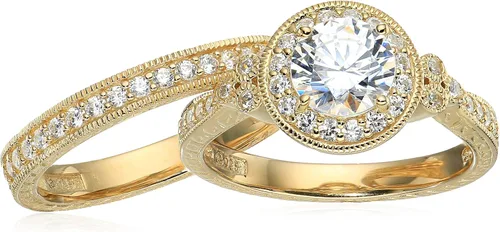 Vista 3 de Tienda Collection Yellow-Gold-Plated Sterling Silver Antique Rings set made with Infinite Elements Cubic Zirconia