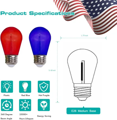 Vista 2 de Visther Bombillas de Repuesto Paquete de 24 Bombillas LED S14 de Colores para Luces de Cadena de Repuesto, Base E26 1W Plástico Irrompible