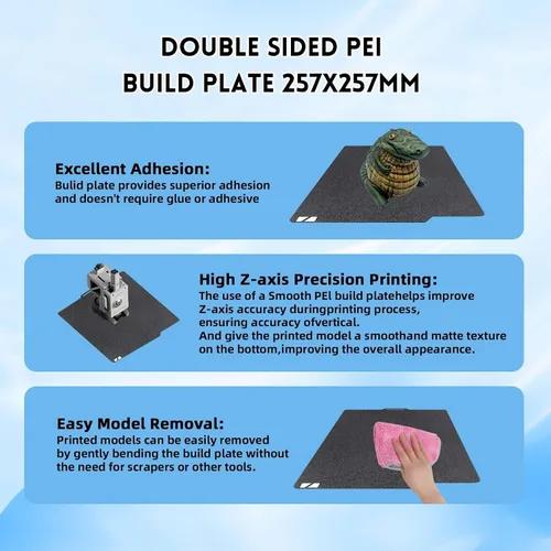 Vista 3 de Placa de construcción P1S X1C PEI con textura suave para Bambu Lab, placa de cama flexible de doble cara de hoja de acero de resorte PEI