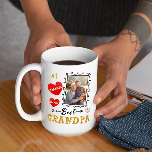 Vista 6 de Taza de café de cerámica con texto en inglés «Best Grandpa Add Photo », regalos para abuelo, abuelo, papá, amapola, Día del Padre, taza de café
