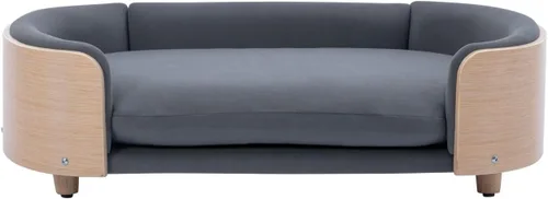 Vista 4 de Cama de terciopelo para perro, sofá para mascotas con patas de madera maciza y respaldo de madera doblada, cojín resistente a las manchas en varios