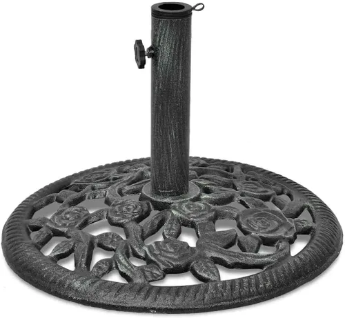 Vista 16 de Cast Iron Umbrella Base with Floral Design, Heavy Duty Black Umbrella Base for Patio and Balcony Stability