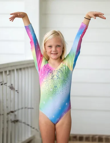 Vista 3 de Zaclotre Leotardo de gimnasia de manga larga para niñas con colores degradados brillantes para danza de ballet, traje de una pieza