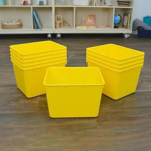 Vista 3 de Children's Factory Contenedores de almacenamiento amarillos para aulas, cubos de organización de sala de juegos, cubos de guardería, paquete de 10