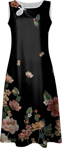 Vista 3 de PeQAQ Vestidos de flores para mujer, vestido midi sin mangas, con botones, vestido casual suelto con bolsillos, vestido bohemio