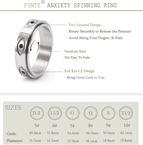 Vista 2 de FUNTE Anillos de ansiedad de acero inoxidable de titanio para mujeres y niñas, anillos antiestrés para la ansiedad, anillos para el pulgar