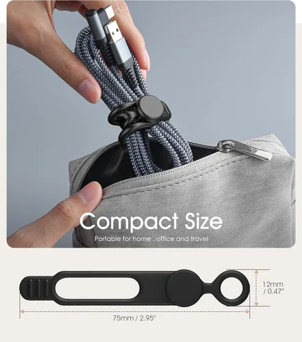 Vista 2 de 20 bridas de silicona para cables de 3 pulgadas, organizador de cables reutilizables pequeños para cables de carga, auriculares, cables de Negro