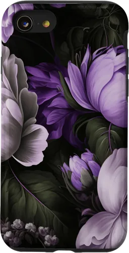 Vista 13 de Funda con estampado floral de flores de peonía púrpura y gris lavanda para iPhone 15