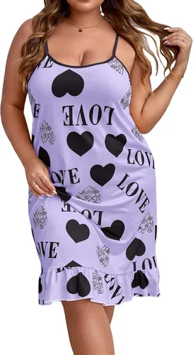 Vista 3 de SHENHE Camisón sin mangas con dobladillo con volantes para mujer, talla grande, con máscara de ojos