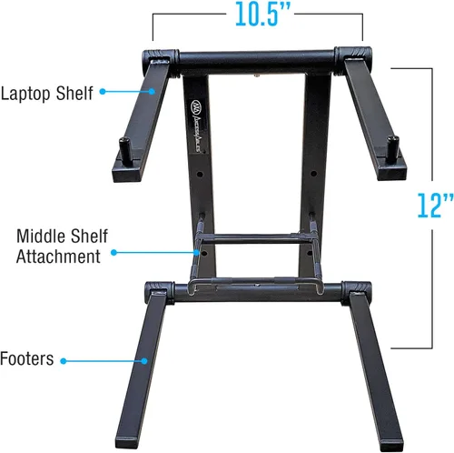 Vista 2 de AXA AXCESSABLES Soporte para portátil DJ con bolsa de viaje Soporte portátil plegable de aluminio para portátiles de hasta 15 pulgadas y 20 libras