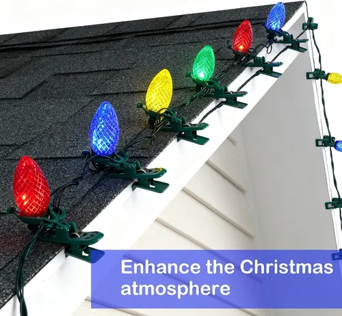 Vista 7 de Dazzle Bright C9 - Guirnalda de luces de Navidad, 100 luces LED de 66 pies, impermeables, conectables, con 100 clips de resorte, temporizador