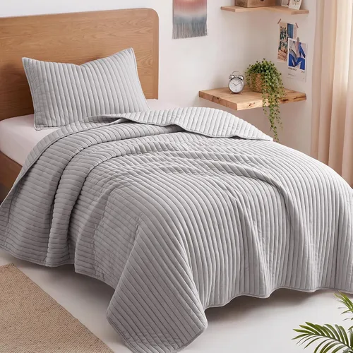 Vista 26 de Exclusivo Mezcla Juego de ropa de cama de edredón acolchado a rayas beige