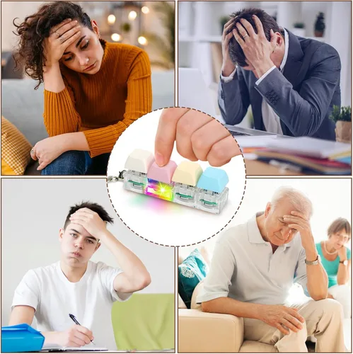 Vista 5 de Juguetes de fidget de teclado para adultos, clicker de teclado con luz LED, llavero de juguetes sensoriales divertidos de fidget para ansiedad