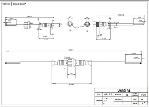 Vista 6 de 5 pares de conectores eléctricos LED de 2 pines negros para luces LED, cable de extensión de 20 cm, 40 cm/par, 0.3mm², tuerca de 15 mm