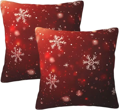 Vista 25 de Fundas de Almohada Flor de Pascua Dorada Copo de Nieve Navidad Xmas Juego de 2 Fundas de Almohadas Cuadradas Funda de Cojín Fundas de Almohadas