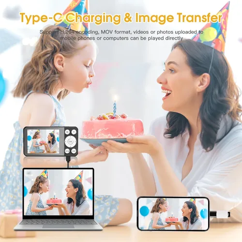 Vista 5 de Cámara digital 4K para adolescentes, cámara digital FHD de 64 MP para niños con tarjeta SD de 64 GB, cámaras de zoom digital 18X para fotografía