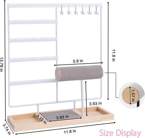 Vista 5 de WONSURE Organizador de joyas, soporte para collares, colgador de aretes colgantes, estante de torre de joyería de 5 niveles, organizador de aretes