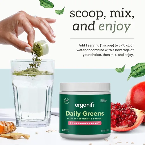 Vista 6 de Organifi Daily Greens - Nutrición y apoyo diarios - Polvo de verduras para energía, digestión e inmunidad, 30 porciones