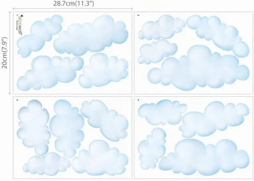 Vista 5 de DECOWALL 17 calcomanías de pared pequeñas de acuarela azul nube (DS4-8030)