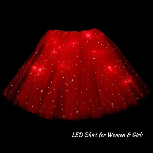 Vista 6 de DRESBE Falda LED para mujer, tutú iluminado, falda de tul brillante, para baile, fiesta, rave, festival, ropa de Halloween