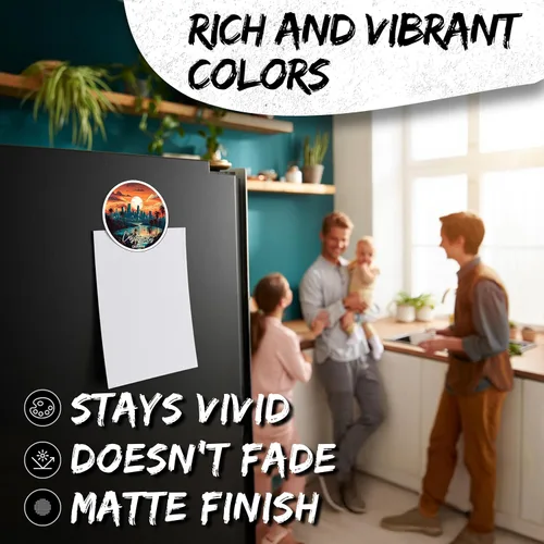 Vista 4 de Imán de Los Ángeles California de 4 pulgadas, paquete de 2 unidades, diseño urbano – Imanes de viaje decorativos de vinilo fuerte para nevera