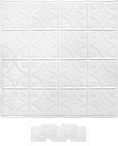 Vista 17 de American Tin Ceilings Kit de 5 unidades: azulejos metálicos para clavar en patrón #2 clavado y color sin terminar. 24 x 24 pulgadas