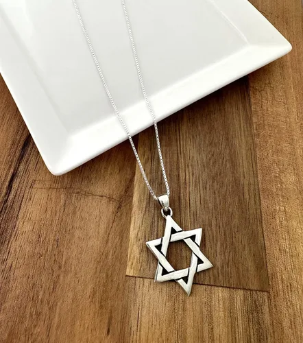 Vista 4 de AJDesign Collar con dije de estrella clásica de David de plata de ley 925, dije judío para hombres o mujeres